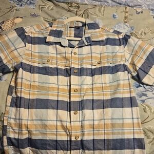 Ridgecut Toughwear Plaid Button-Up Shirt in Blue, Tan & Cream